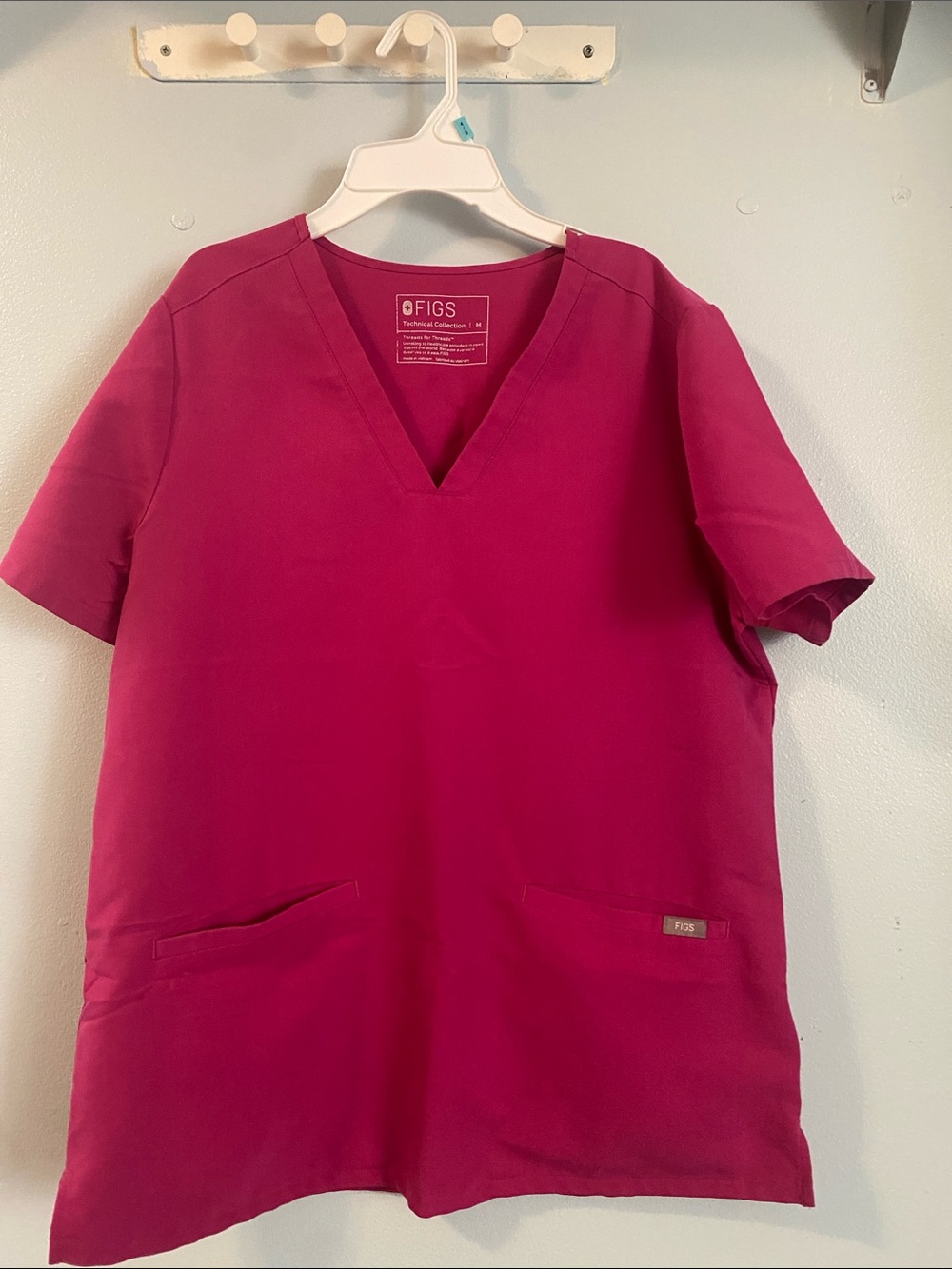 FIGS Short Sleeve V-Neck Scrub Top in Berry Pink